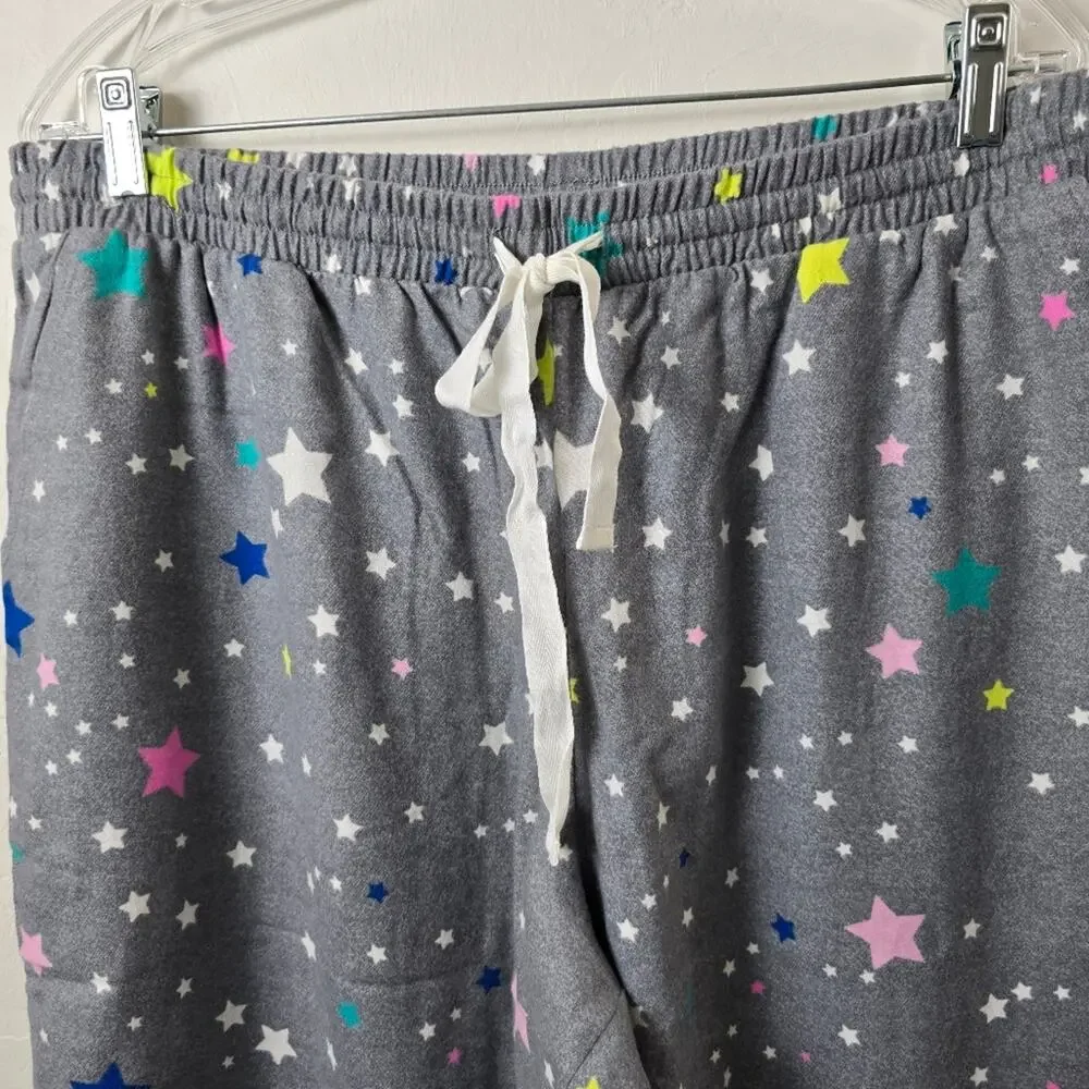 Sleep Chic Flannel Gray Stars Pajama Pants Loungewear Drawstring Cozy Cotton XLP